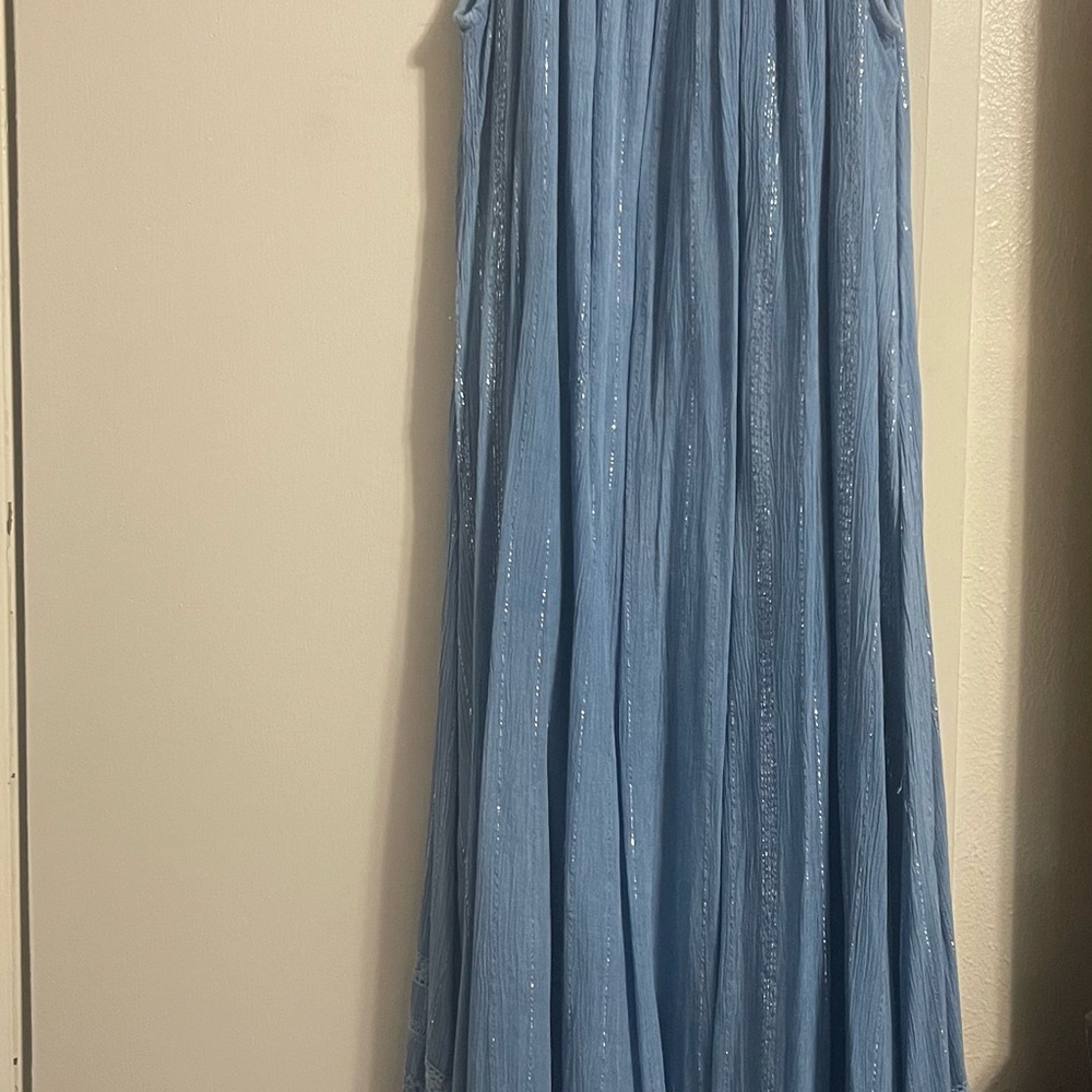 Mlle Gabrielle Blue Pleated Maxi Skirt for Cocktail